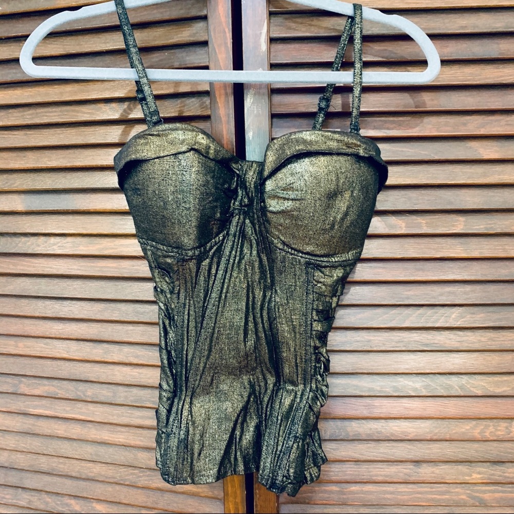 Metallic Iridescent Gold Black Corset Bustier Top